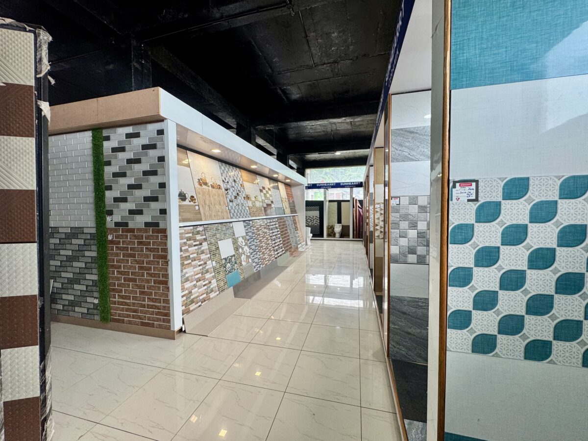 Showroom display of decorative wall tiles.